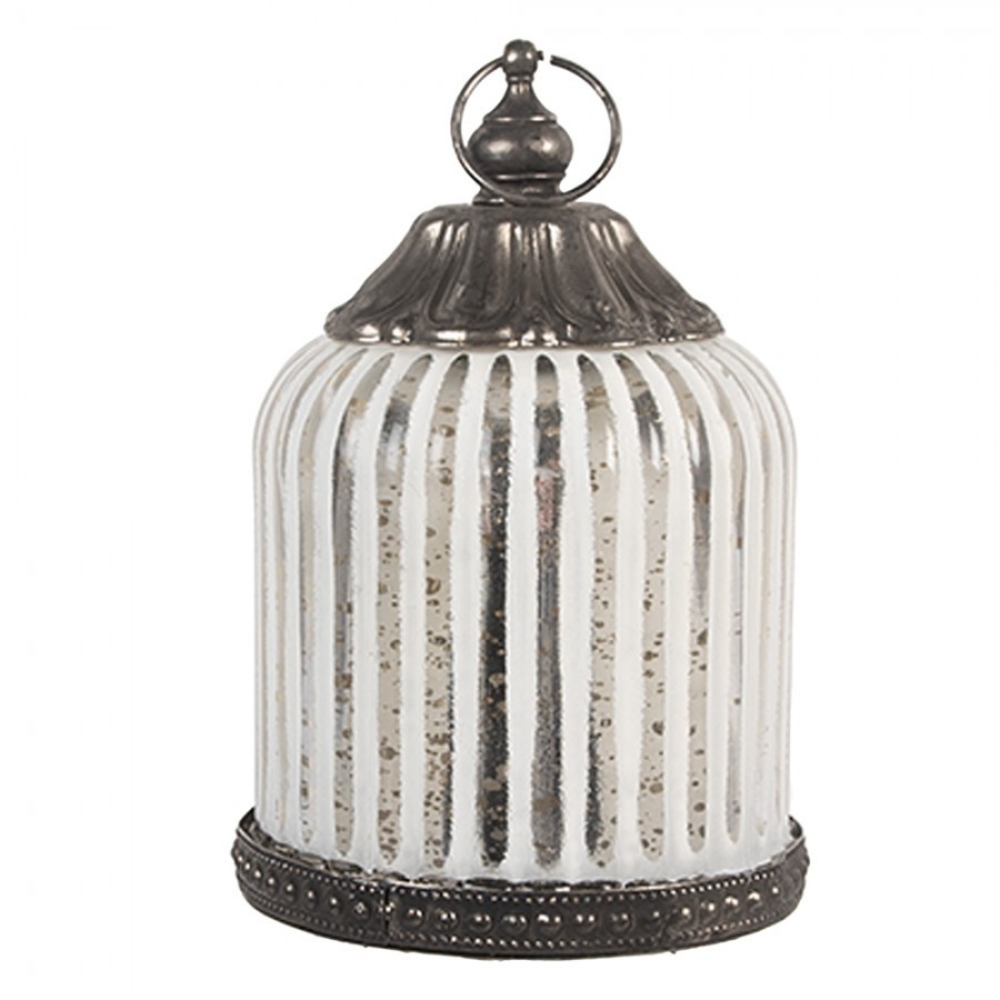 Stříbrná antik skleněná svítící LED lucerna Balli - Ø 8*12 cm