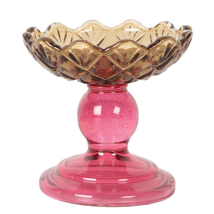 Růžovo-žlutý skleněný svícen květina Colorful Garden - Ø 10*9 cm Clayre & Eef Růžovo-žlutý skleněný svícen květina Colorful Garden - Ø 10*9 cm Clayre & Eef