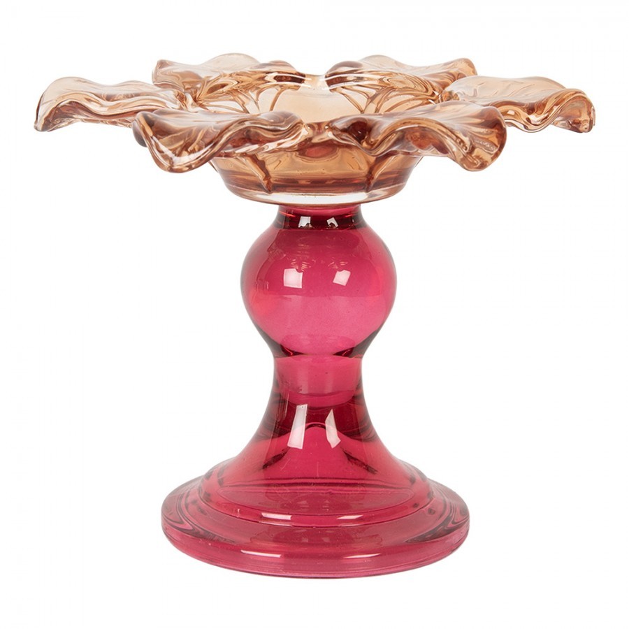 Růžový skleněný svícen květina Colorful Garden - Ø 14*11 cm Clayre & Eef Růžový skleněný svícen květina Colorful Garden - Ø 14*11 cm Clayre & Eef