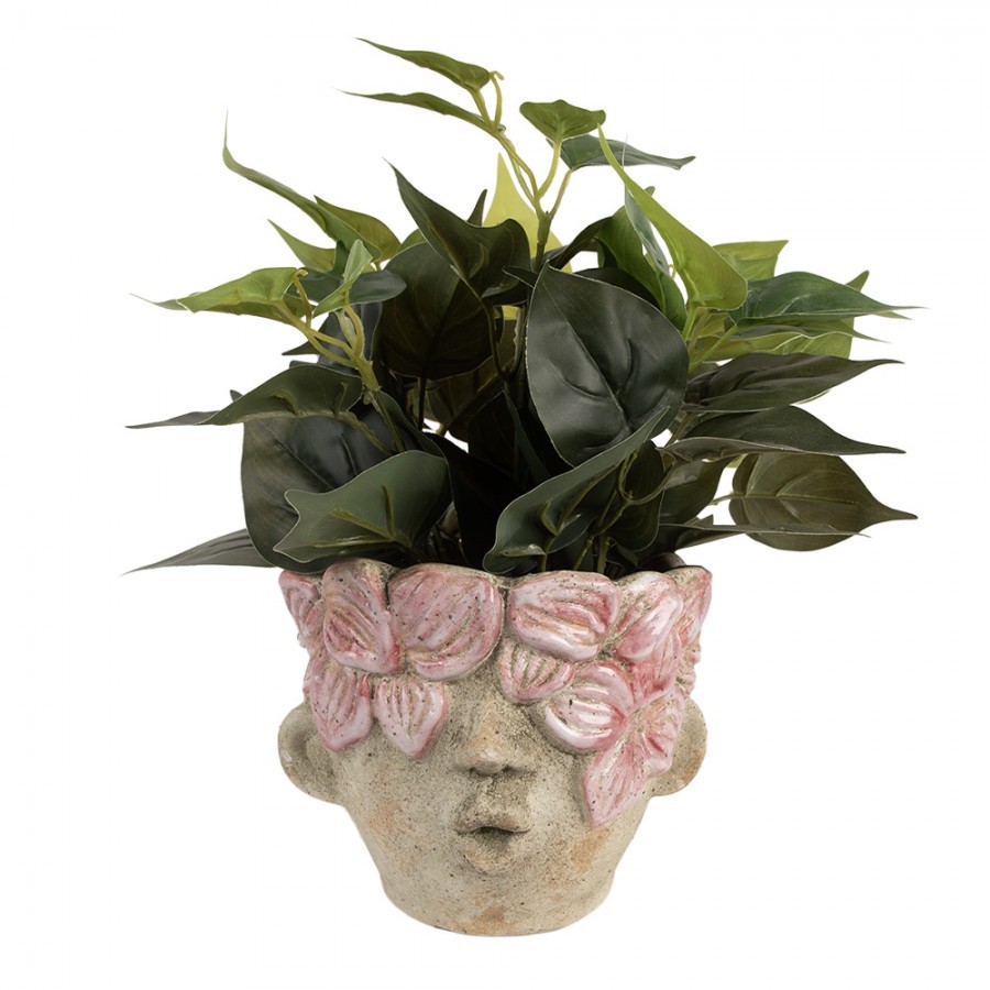 Béžový antik obal na květináč hlava ženy s květy Danaé - Ø 18*15 cm Clayre & Eef Béžový antik obal na květináč hlava ženy s květy Danaé - Ø 18*15 cm Clayre & Eef