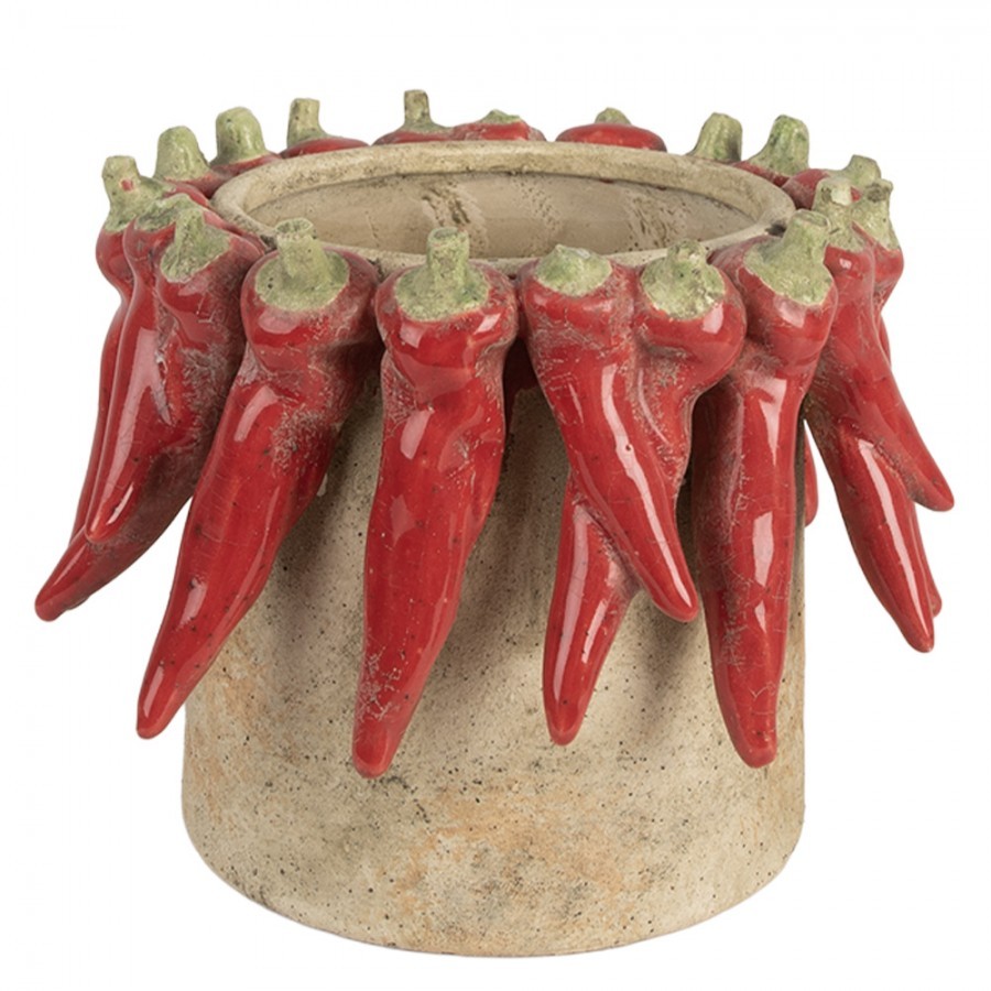 Béžový antik terakotový obal na květináč s papričkami L - Ø 21*17 cm