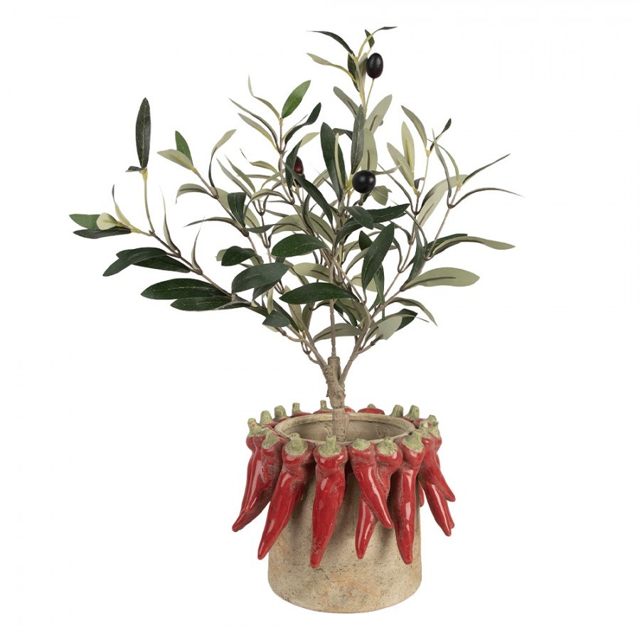 Béžový antik terakotový obal na květináč s papričkami L - Ø 21*17 cm Clayre & Eef Béžový antik terakotový obal na květináč s papričkami L - Ø 21*17 cm Clayre & Eef