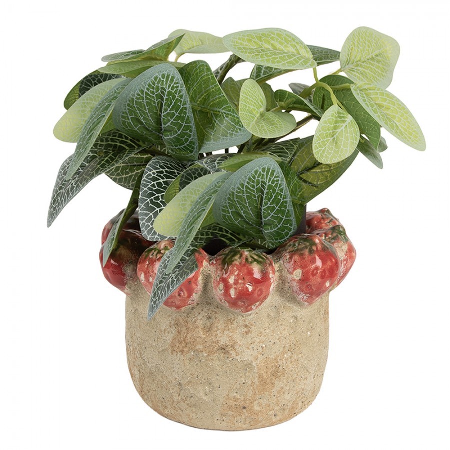 Béžový antik terakotový obal na květináč s jahůdkami M - Ø 15*12 cm Clayre & Eef Béžový antik terakotový obal na květináč s jahůdkami M - Ø 15*12 cm Clayre & Eef