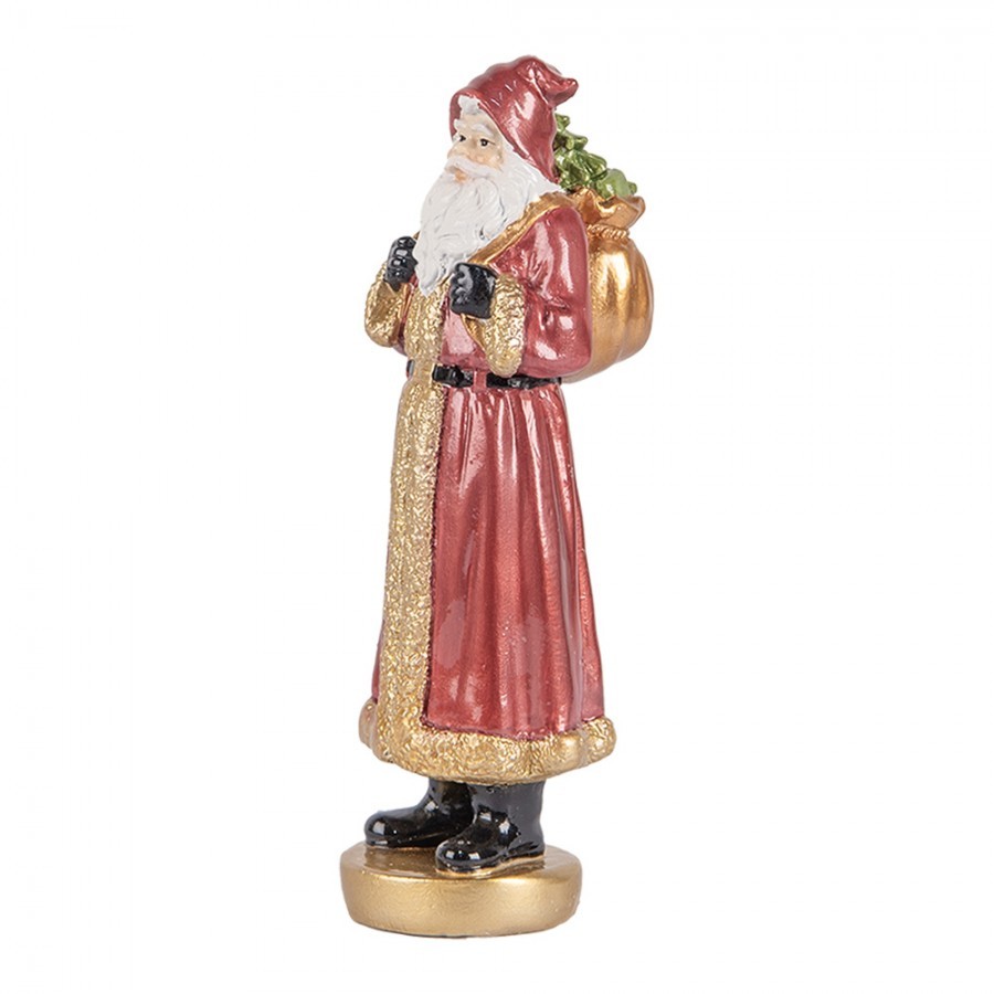 Červená vánoční dekorace Santa v kožichu a pytlem dárků - 6*5*15 cm Clayre & Eef Červená vánoční dekorace Santa v kožichu a pytlem dárků - 6*5*15 cm Clayre & Eef
