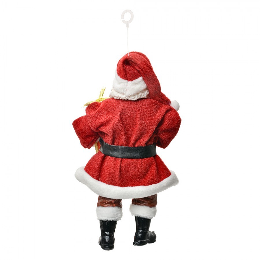 Červená závěsná vánoční dekorace Santa Claus držící dárek - 10*6*17 cm Clayre & Eef Červená závěsná vánoční dekorace Santa Claus držící dárek - 10*6*17 cm Clayre & Eef