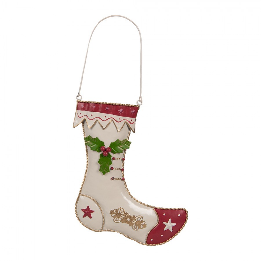 Béžová nástěnná kovová vánoční punčocha - 23 * 2 * 28 cm Clayre & Eef Béžová nástěnná kovová vánoční punčocha - 23 * 2 * 28 cm Clayre & Eef