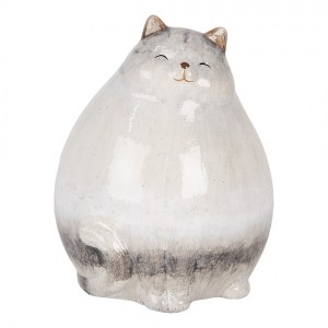 Šedá keramická dekorace kočka - 14*13*18 cm