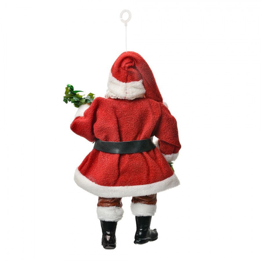 Červená závěsná vánoční dekorace Santa Claus držící girlandu - 10*6*17 cm Clayre & Eef Červená závěsná vánoční dekorace Santa Claus držící girlandu - 10*6*17 cm Clayre & Eef