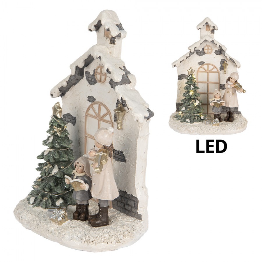 Vánoční dekorace děti před domem u stromečku s led světýlky - 16*9*21 cm Clayre & Eef Vánoční dekorace děti před domem u stromečku s led světýlky - 16*9*21 cm Clayre & Eef