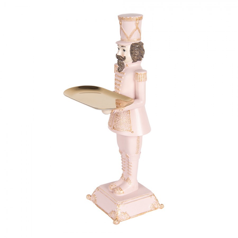 Růžová vánoční dekorace Louskáček se zlatým podnosem - 18*17*40 cm Clayre & Eef Růžová vánoční dekorace Louskáček se zlatým podnosem - 18*17*40 cm Clayre & Eef