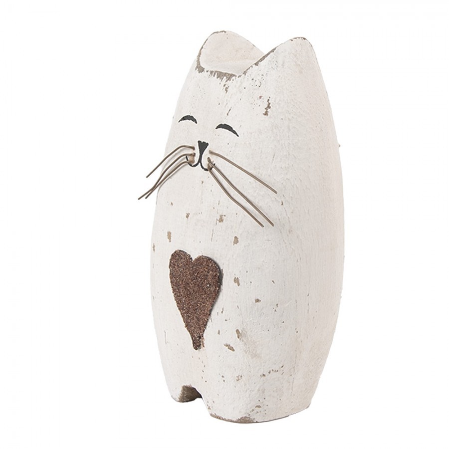 Bílá antik dřevěná dekorace kočička se srdíčkem Rustic Cat L - 8*6*14 cm Clayre & Eef Bílá antik dřevěná dekorace kočička se srdíčkem Rustic Cat L - 8*6*14 cm Clayre & Eef