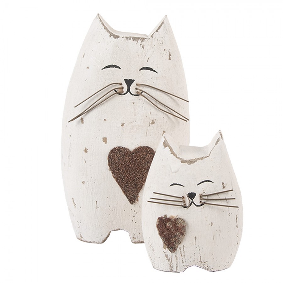 Bílá antik dřevěná dekorace kočička se srdíčkem Rustic Cat S - 6*4*7 cm Clayre & Eef Bílá antik dřevěná dekorace kočička se srdíčkem Rustic Cat S - 6*4*7 cm Clayre & Eef