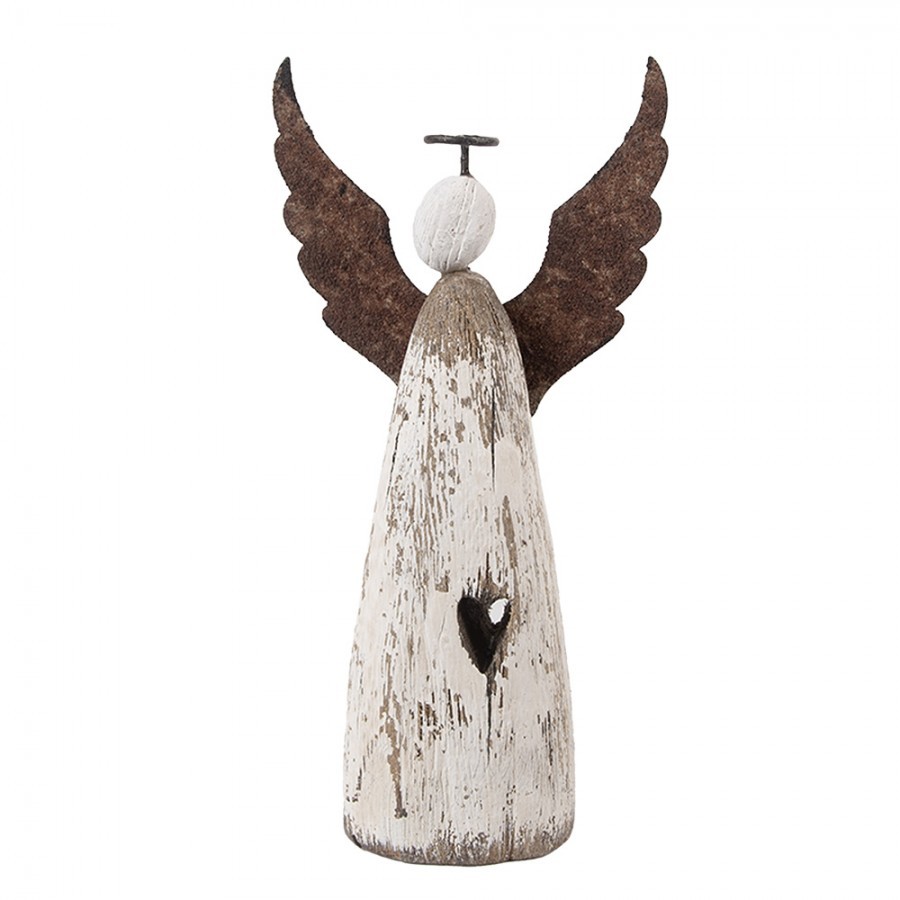 Dekorace dřevěná figurka anděl se srdíčkem Angel Rustic M - 9*14*18 cm
