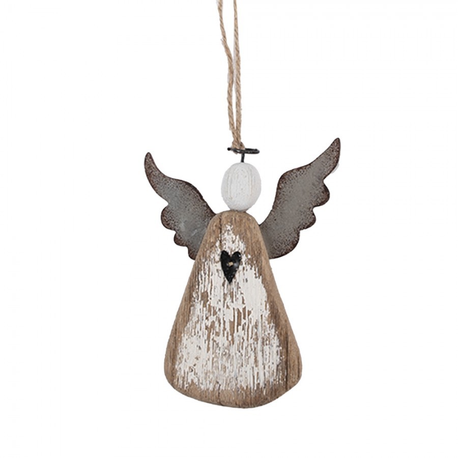 Závěsná dřevěná figurka anděl se srdíčkem Angel Rustic - 9*2*13 cm