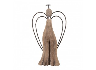 Hnědá dekorace dřevěná figurka anděl Angel Rustic L - 14*4*26 cm