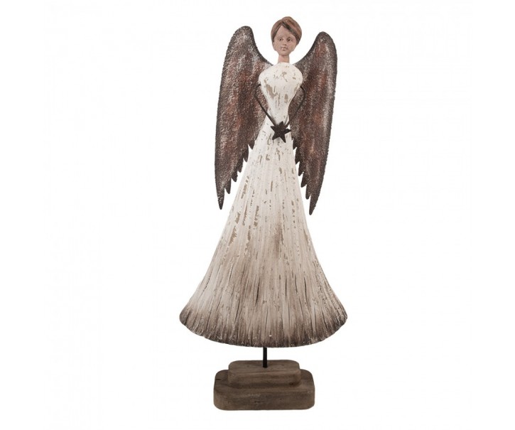 Dřevěná dekorace anděl s hvězdičkou Angel Brocante - 19*6*42 cm Clayre & Eef