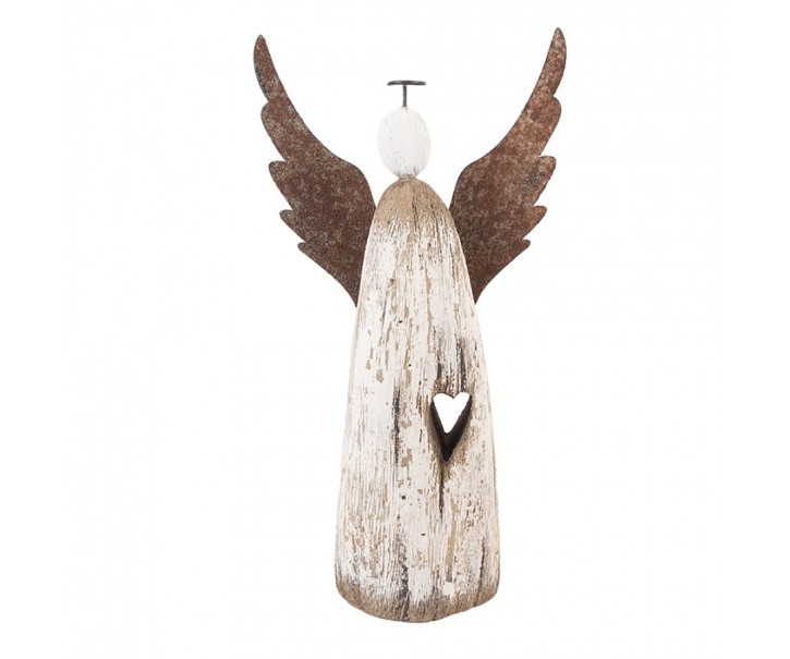 Dekorace dřevěná figurka anděl se srdíčkem Angel Rustic L - 14*5*26 cm Clayre & Eef