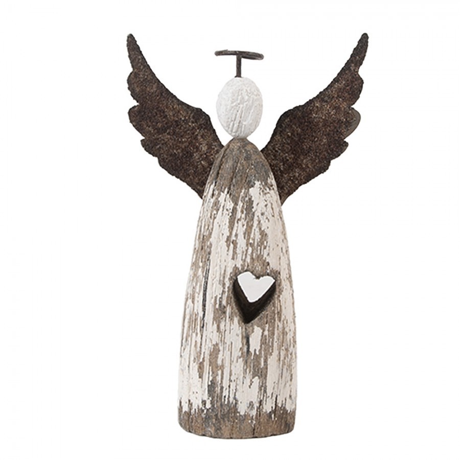 Dekorace dřevěná figurka anděl se srdíčkem Angel Rustic S - 7*3*12 cm