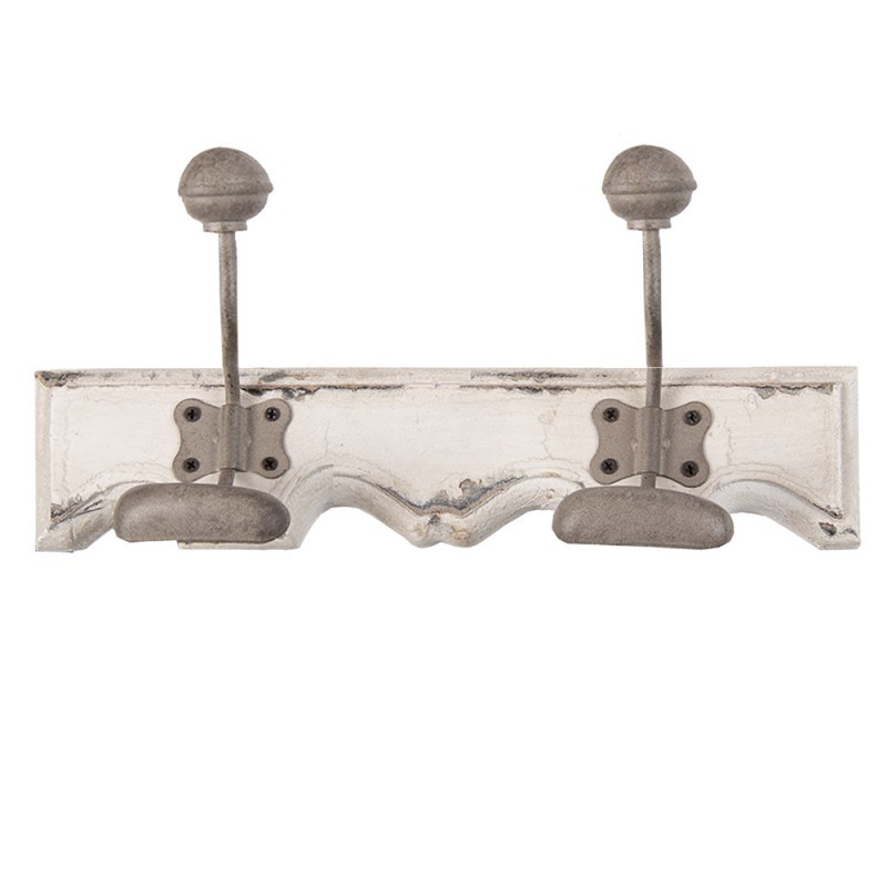 Bílo-šedý antik nástěnný věšák se 2 háčky Rustic - 23*6*10 cm Clayre & Eef Bílo-šedý antik nástěnný věšák se 2 háčky Rustic - 23*6*10 cm Clayre & Eef