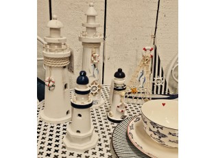 Bílá dřevěná dekorace maják Lighthouse Nautic - Ø 10*32 cm
