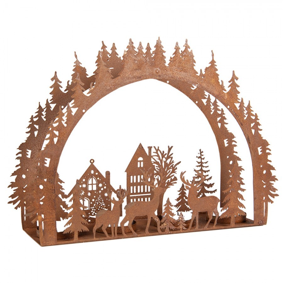 Rezavý kovový vánoční svícen na 4 čajové svíčky Brocante rust - 32*9*23 cm Clayre & Eef Rezavý kovový vánoční svícen na 4 čajové svíčky Brocante rust - 32*9*23 cm Clayre & Eef