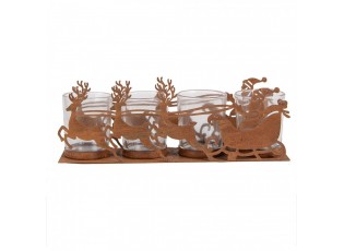 Rezavý kovový vánoční svícen Santa se spřežením Brocante rust - 25*8*8 cm