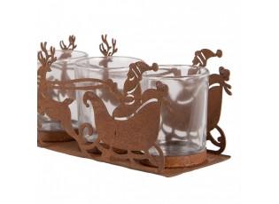 Rezavý kovový vánoční svícen Santa se spřežením Brocante rust - 25*8*8 cm
