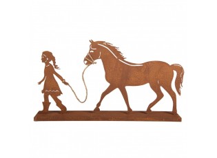 Rezavá kovová dekorace dívka s koněm Brocante rust - 42*7*22 cm