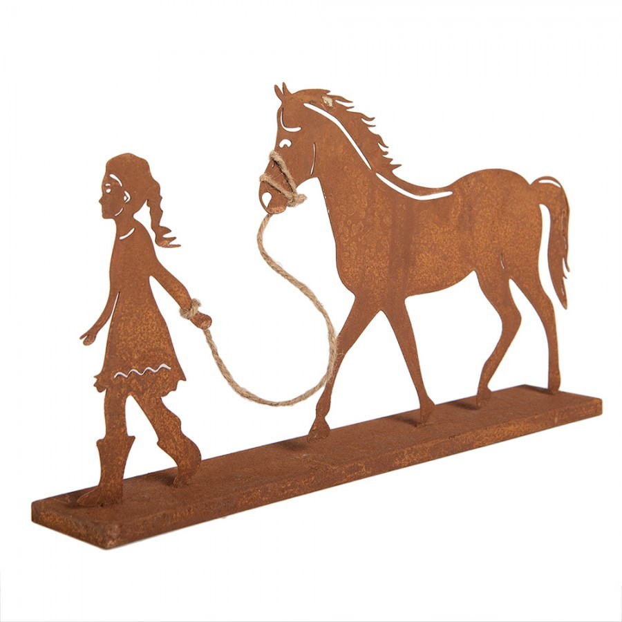 Rezavá kovová dekorace dívka s koněm Brocante rust - 42*7*22 cm Clayre & Eef Rezavá kovová dekorace dívka s koněm Brocante rust - 42*7*22 cm Clayre & Eef