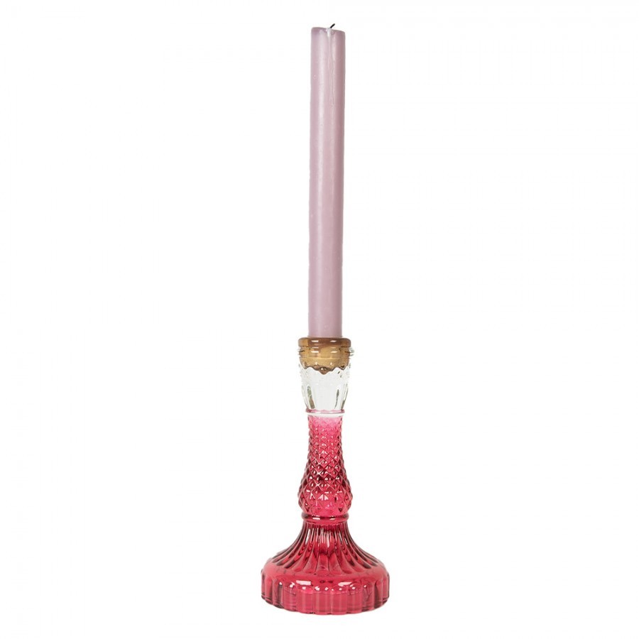 Růžový skleněný svícen na úzkou svíčku Colorful Garden - Ø 9*17 cm Clayre & Eef Růžový skleněný svícen na úzkou svíčku Colorful Garden - Ø 9*17 cm Clayre & Eef