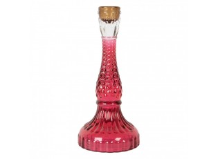 Růžový skleněný svícen na úzkou svíčku Colorful Garden - Ø 10*22 cm
