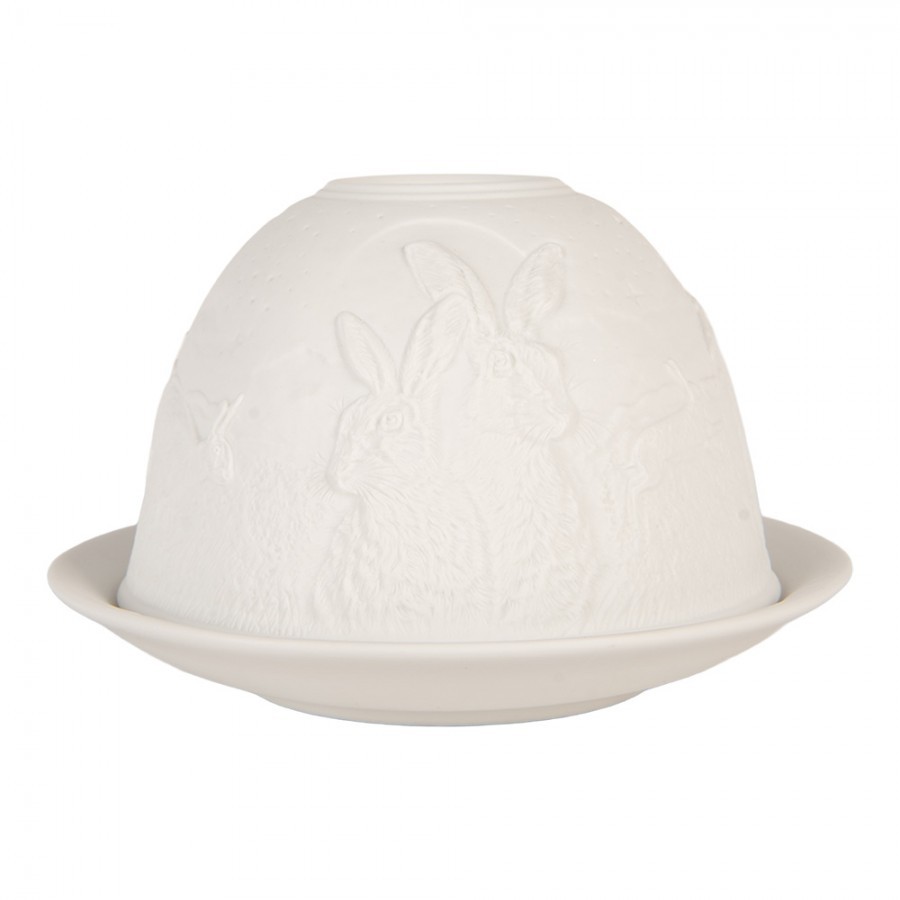 Bílý porcelánový svícen s králíky Paollo - Ø 12*8 cm Clayre & Eef Bílý porcelánový svícen s králíky Paollo - Ø 12*8 cm Clayre & Eef