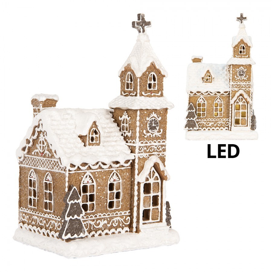 Vánoční perníková dekorace kostel Gingerbread House Led - 14*12*23 cm