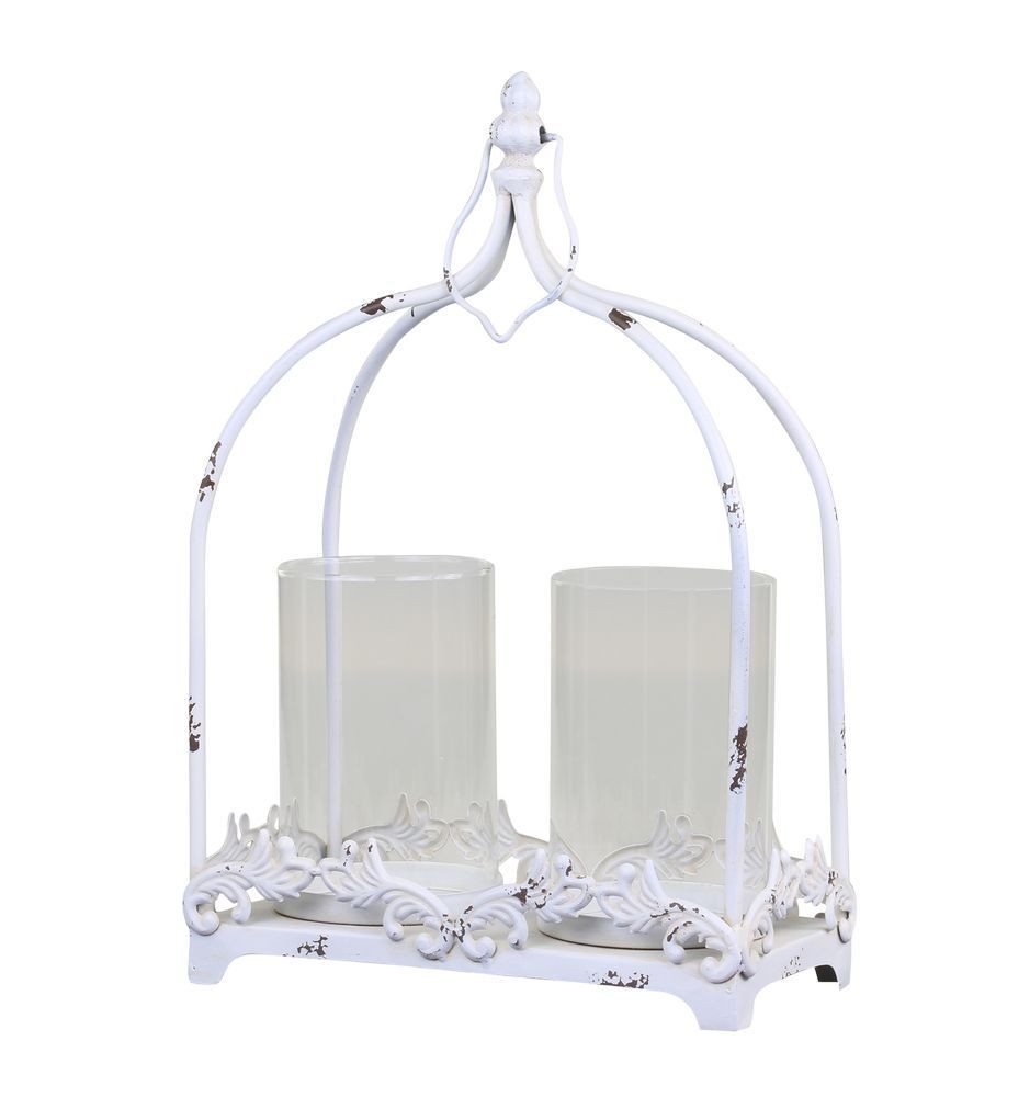 Krémová antik kovová lucerna na svíčky Étienne - 25*12*38 cm
