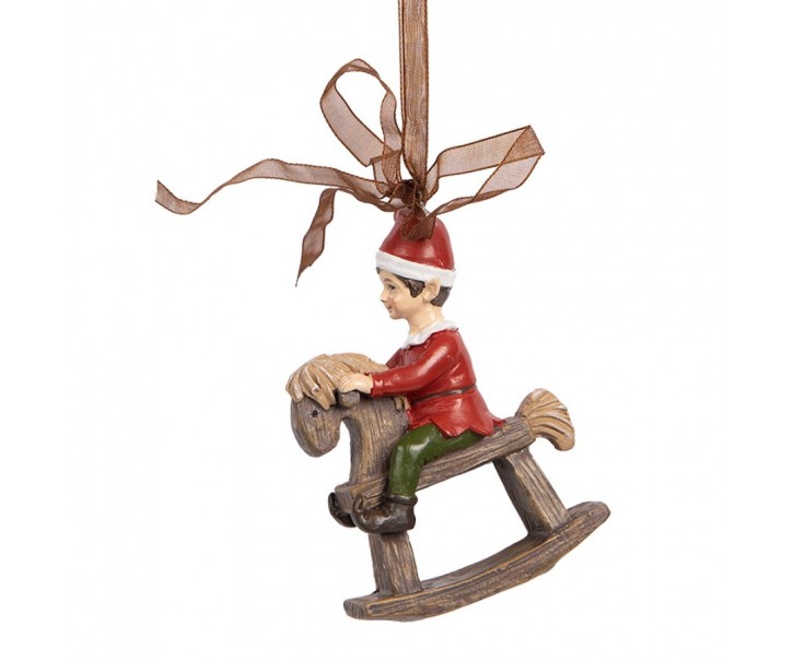Závěsná dekorace Elf na houpacím koníkovi - 7*3*9 cm Clayre & Eef