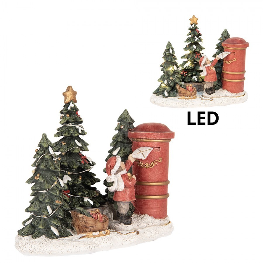 Vánoční dekorace děvčátko s dopisem u stromků s Led světýlky - 16*12*14 cm Clayre & Eef Vánoční dekorace děvčátko s dopisem u stromků s Led světýlky - 16*12*14 cm Clayre & Eef