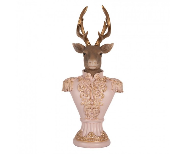 Růžovo-hnědá vánoční dekorace busta jelen Deer - 16,14*36 cm Clayre & Eef