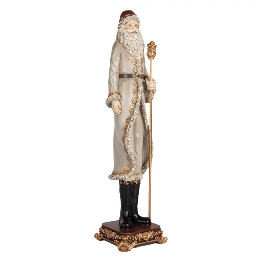 Šedá antik vánoční dekorace Santa Claus s holí - 10*10*42 cm Clayre & Eef Šedá antik vánoční dekorace Santa Claus s holí - 10*10*42 cm Clayre & Eef