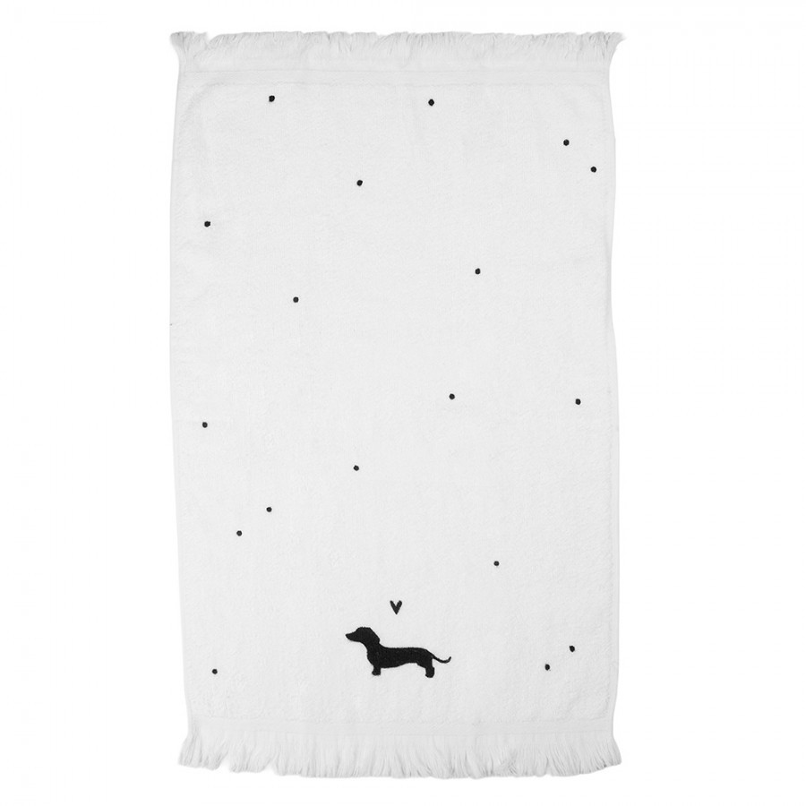 Bílý kuchyňský froté ručník s jezevčíkem a srdíčkem Dog&Cat - 40*66 cm Clayre & Eef Bílý kuchyňský froté ručník s jezevčíkem a srdíčkem Dog&Cat - 40*66 cm Clayre & Eef