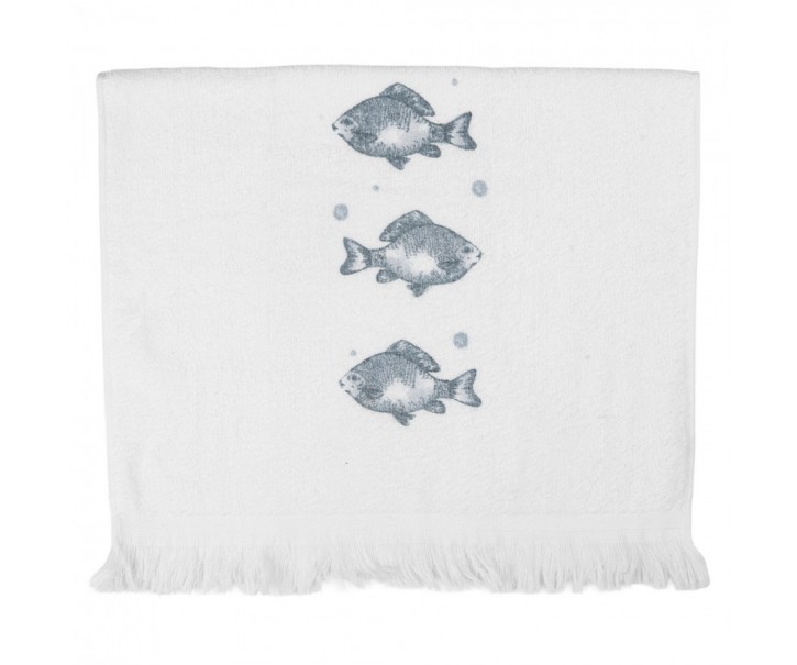 Bílý kuchyňský froté ručník s rybkami Fishes - 40*66 cm Clayre & Eef