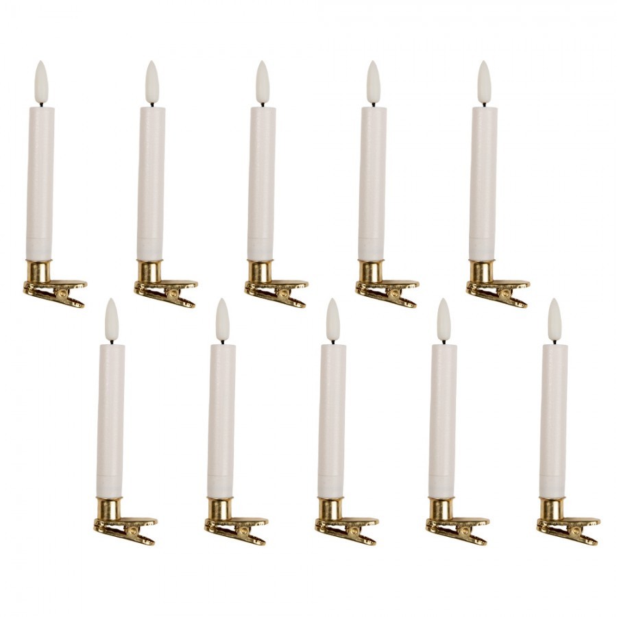Set 10ks bílých úzkých svíček s klipem Led Candle - Ø 2*14 cm / 10*AAA Clayre & Eef Set 10ks bílých úzkých svíček s klipem Led Candle - Ø 2*14 cm / 10*AAA Clayre & Eef