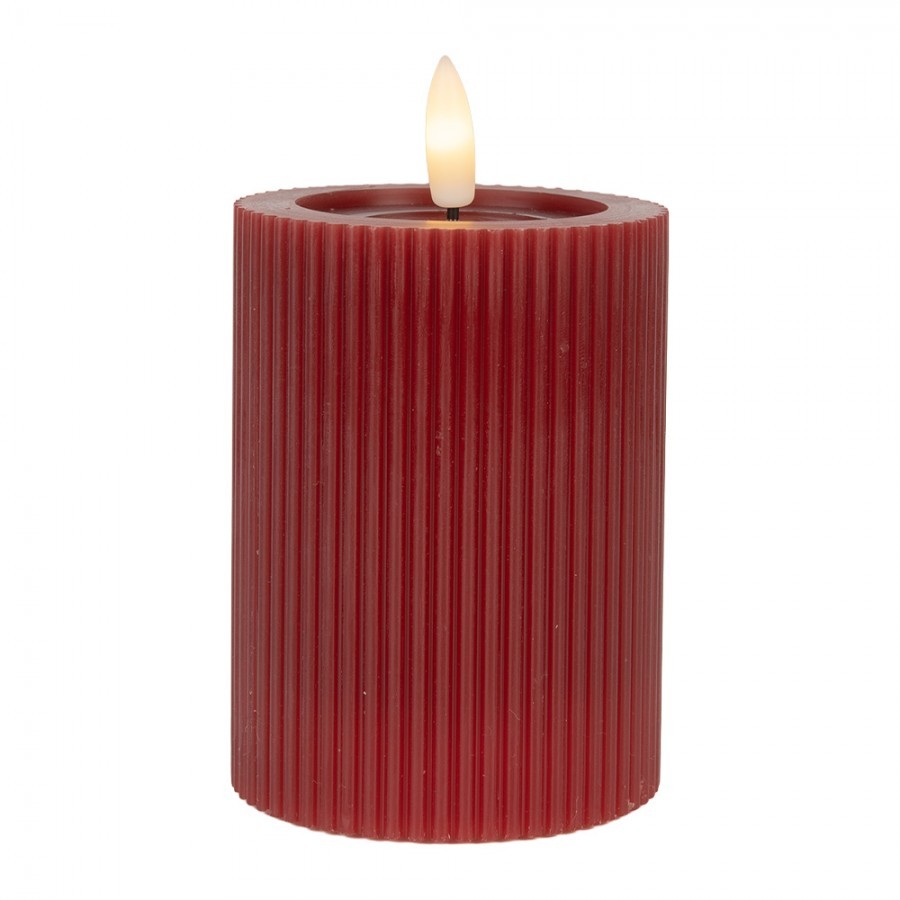 Vínová válcová svíčka s vroubkováním Led Candle - Ø 8*13 cm / 2*AA Clayre & Eef Vínová válcová svíčka s vroubkováním Led Candle - Ø 8*13 cm / 2*AA Clayre & Eef