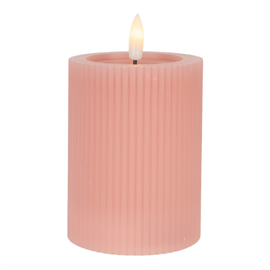 Růžová válcová svíčka s vroubkováním Led Candle - Ø 8*13 cm / 2*AA Clayre & Eef Růžová válcová svíčka s vroubkováním Led Candle - Ø 8*13 cm / 2*AA Clayre & Eef