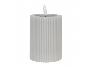 Šedá válcová svíčka s vroubkováním Led Candle - Ø 8*13 cm / 2*AA