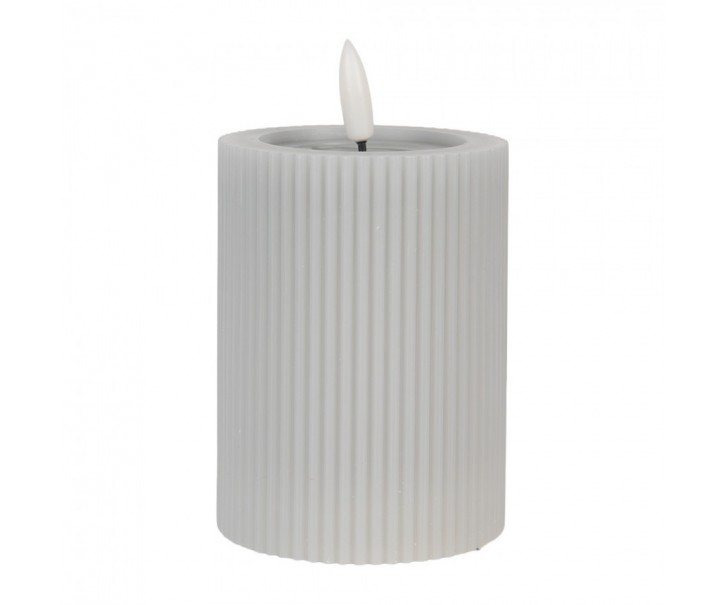 Šedá válcová svíčka s vroubkováním Led Candle - Ø 8*13 cm / 2*AA Clayre & Eef