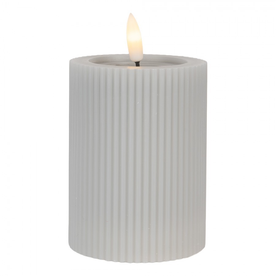 Šedá válcová svíčka s vroubkováním Led Candle - Ø 8*13 cm / 2*AA Clayre & Eef Šedá válcová svíčka s vroubkováním Led Candle - Ø 8*13 cm / 2*AA Clayre & Eef
