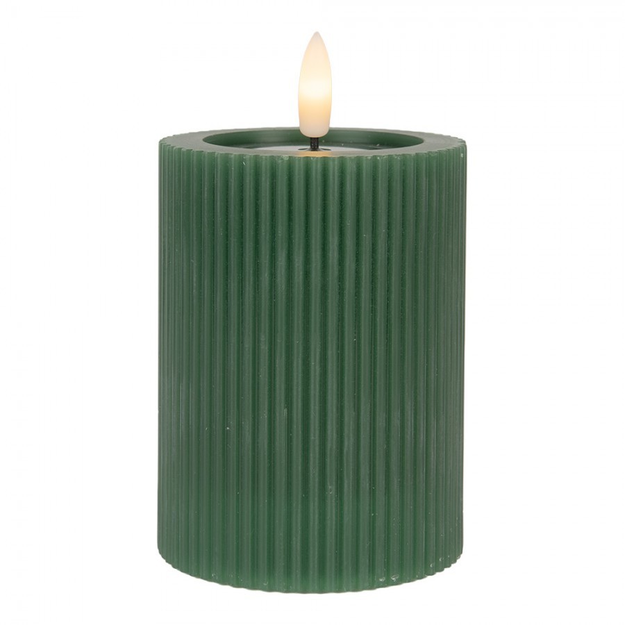 Zelená válcová svíčka s vroubkováním Led Candle - Ø 8*13 cm / 2*AA Clayre & Eef Zelená válcová svíčka s vroubkováním Led Candle - Ø 8*13 cm / 2*AA Clayre & Eef