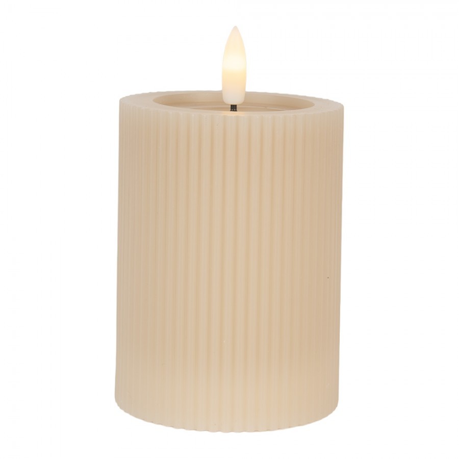 Béžová válcová svíčka s vroubkováním Led Candle - Ø 8*13 cm / 2*AA Clayre & Eef Béžová válcová svíčka s vroubkováním Led Candle - Ø 8*13 cm / 2*AA Clayre & Eef