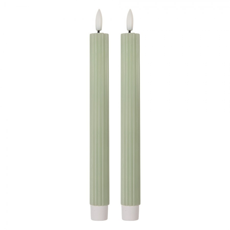 Set 2ks mintová úzká svíčka s vroubkováním Led Candle - Ø 2*25 cm / 2*AAA
