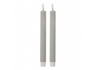 Set 2ks šedá úzká svíčka s vroubkováním Led Candle - Ø 2*25 cm / 2*AAA